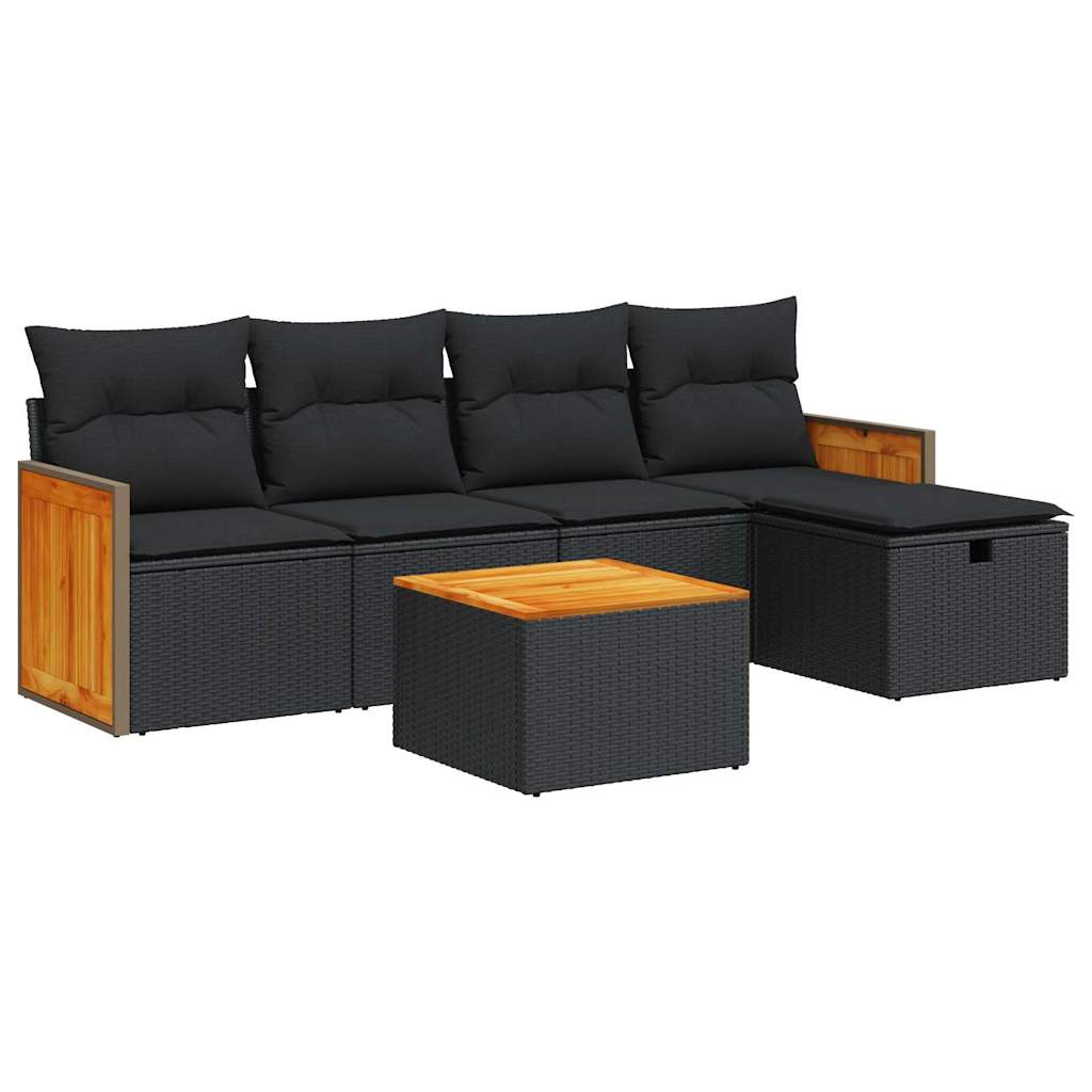 Set mobilier de grădină cu perne, 6 piese, negru, poliratan