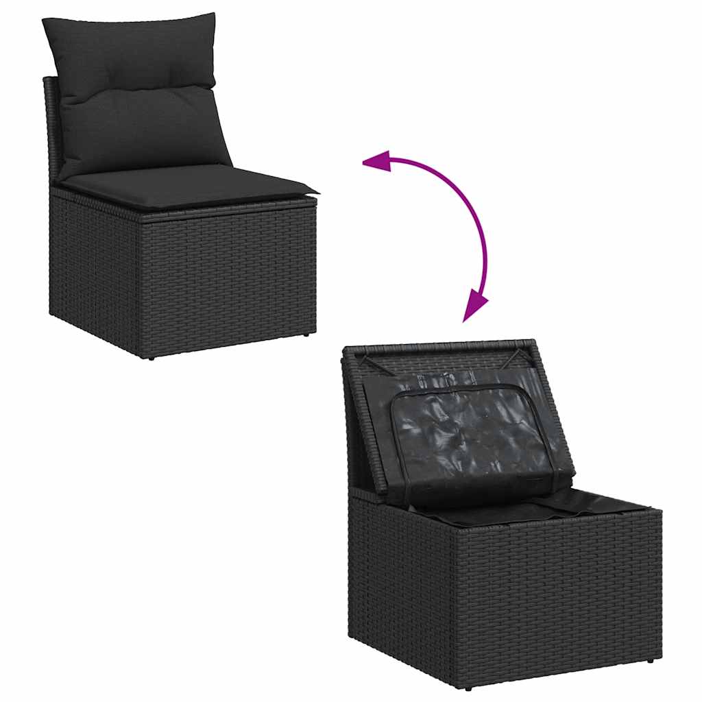 Set mobilier de grădină cu perne, 5 piese, negru, poliratan