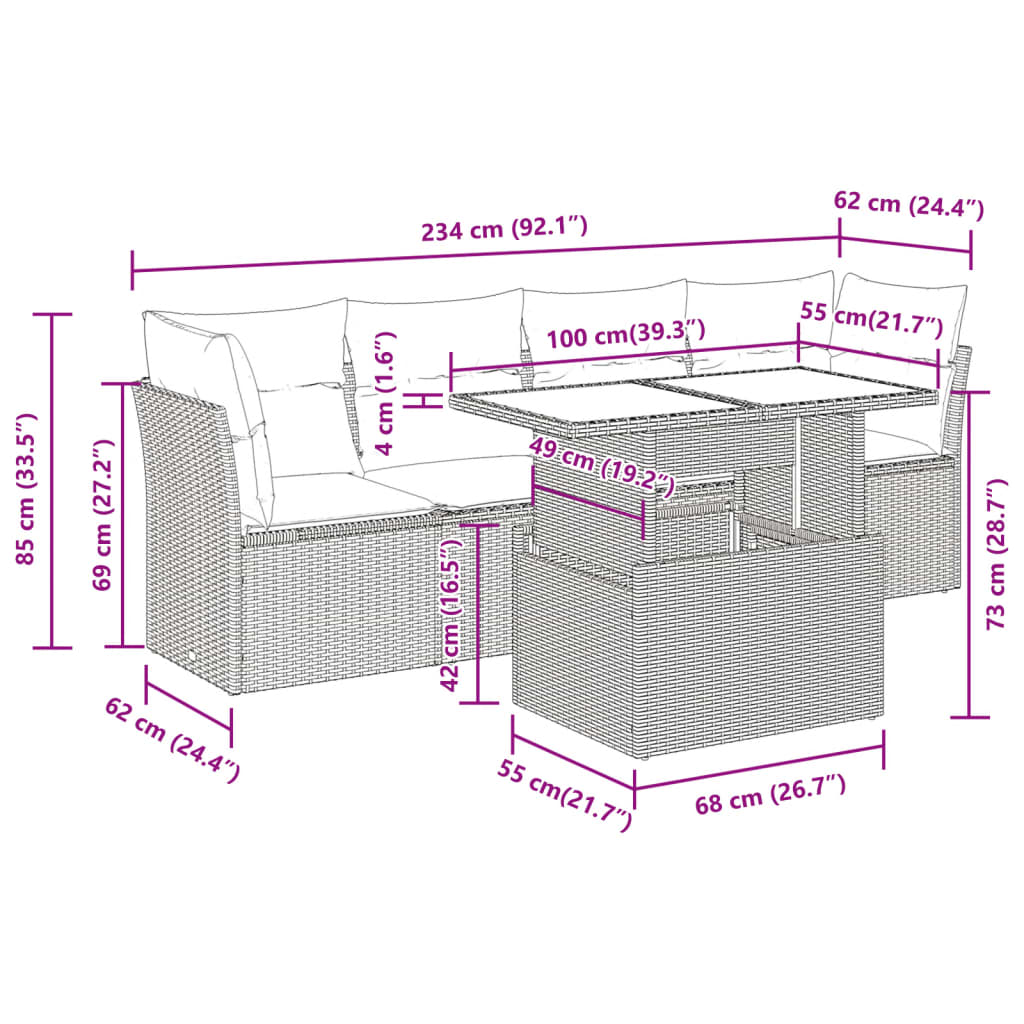 Set canapele de grădină cu perne, 5 piese, maro, poliratan