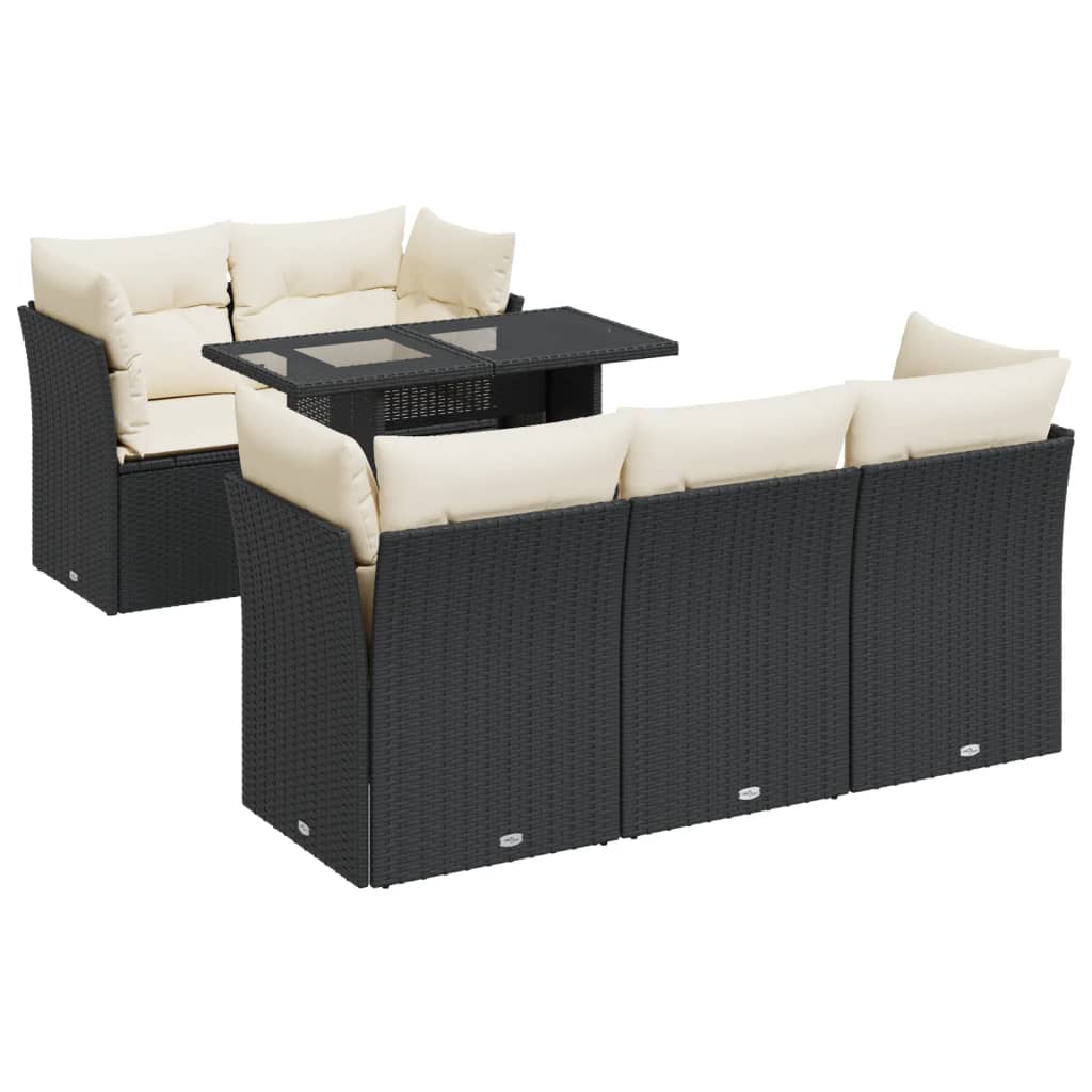 Set mobilier de grădină cu perne, 6 piese, negru, poliratan