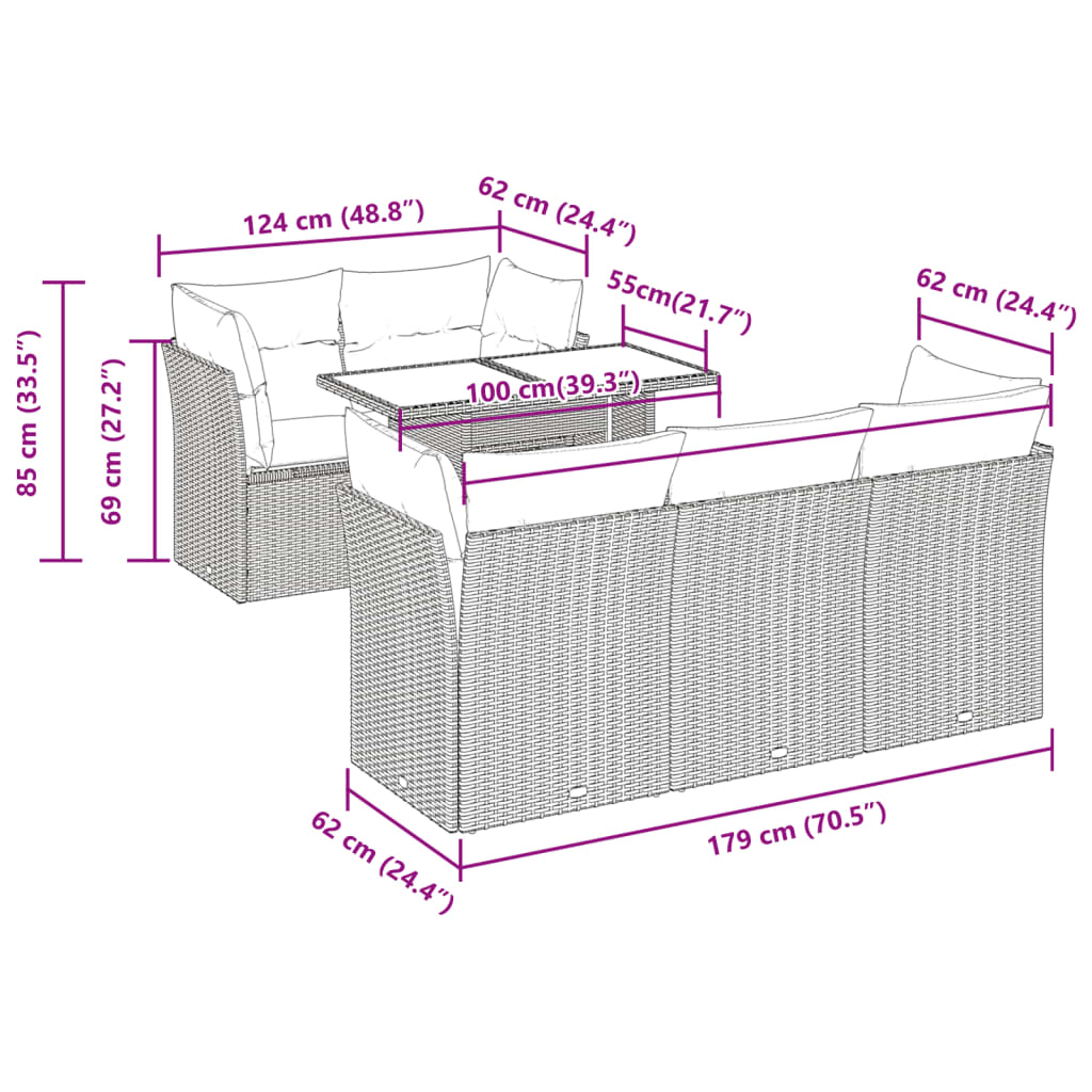 Set mobilier de grădină cu perne, 6 piese, negru, poliratan