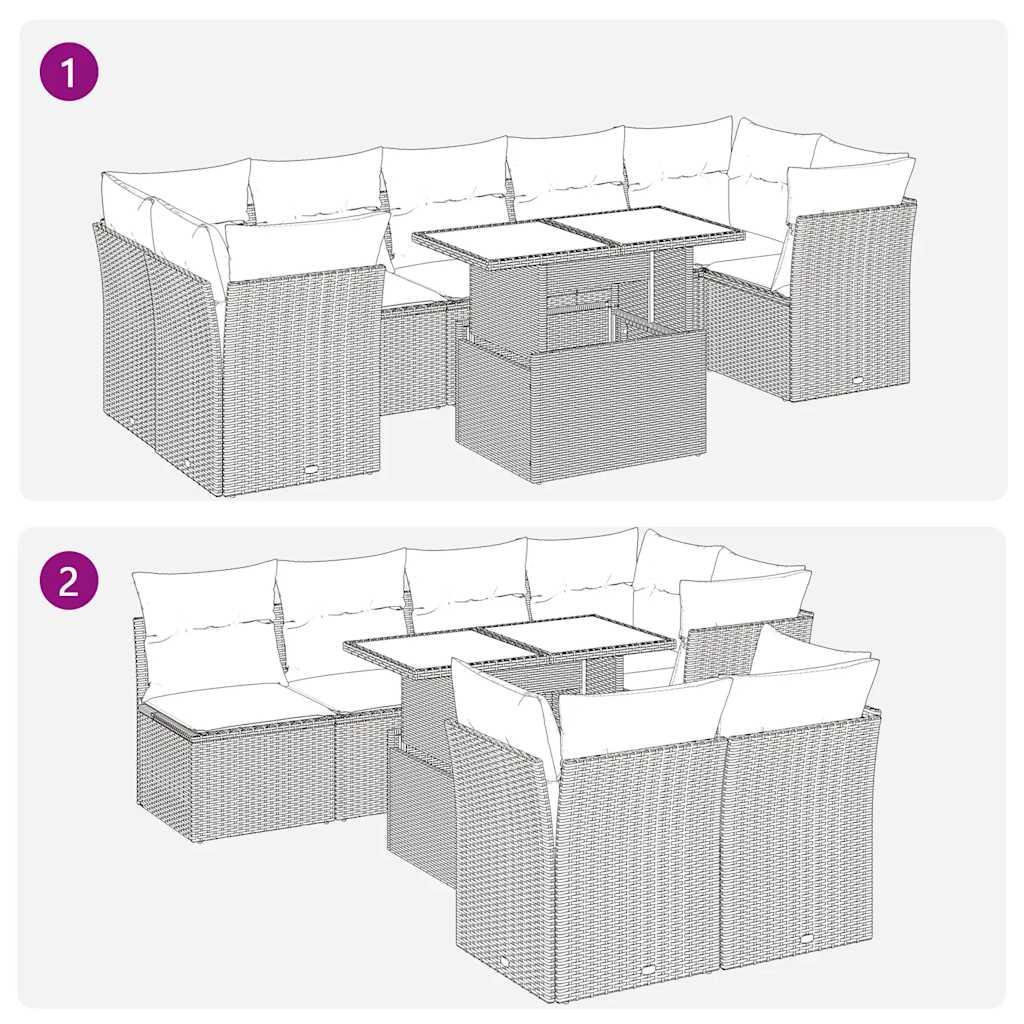 Set mobilier de grădină cu perne, 8 piese gri deschis poliratan