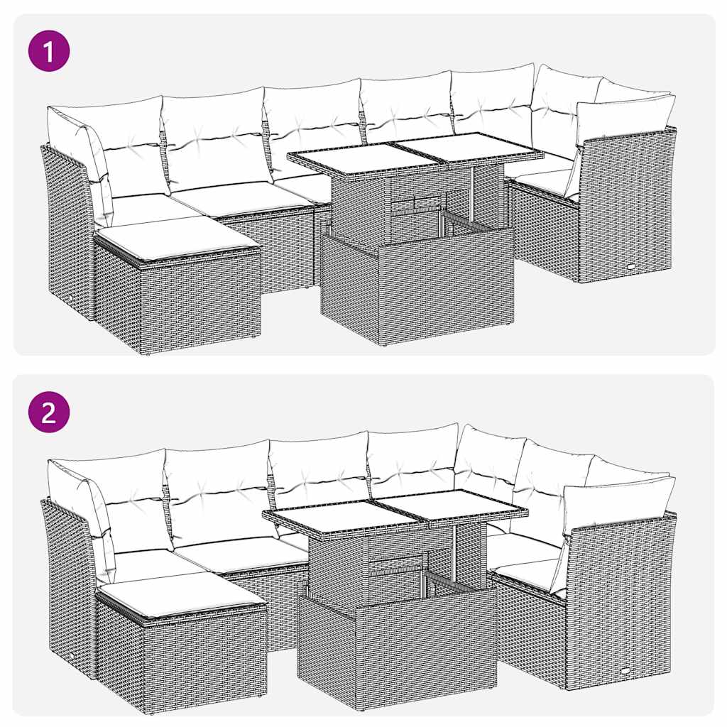 Set mobilier de grădină cu perne, 8 piese gri deschis poliratan