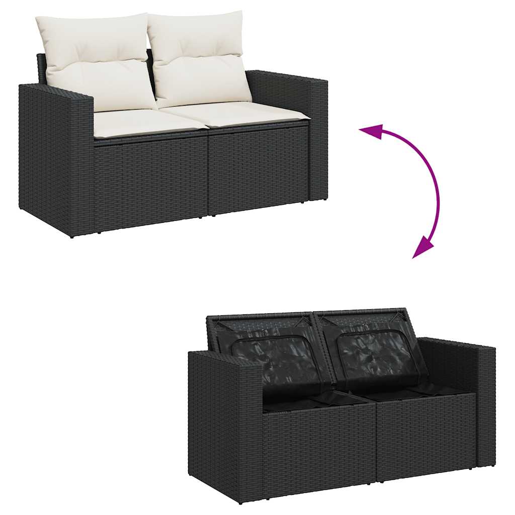 Set mobilier de grădină cu perne, 5 piese, negru, poliratan