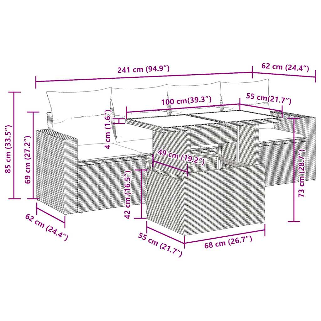 Set mobilier de grădină cu perne, 5 piese, negru, poliratan