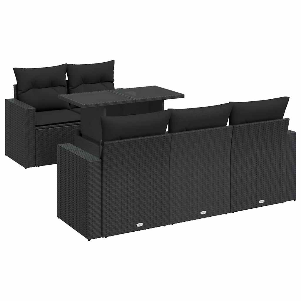 Set mobilier de grădină cu perne, 6 piese, negru, poliratan