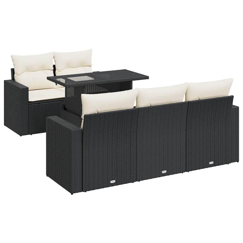 Set mobilier de grădină cu perne, 6 piese, negru, poliratan