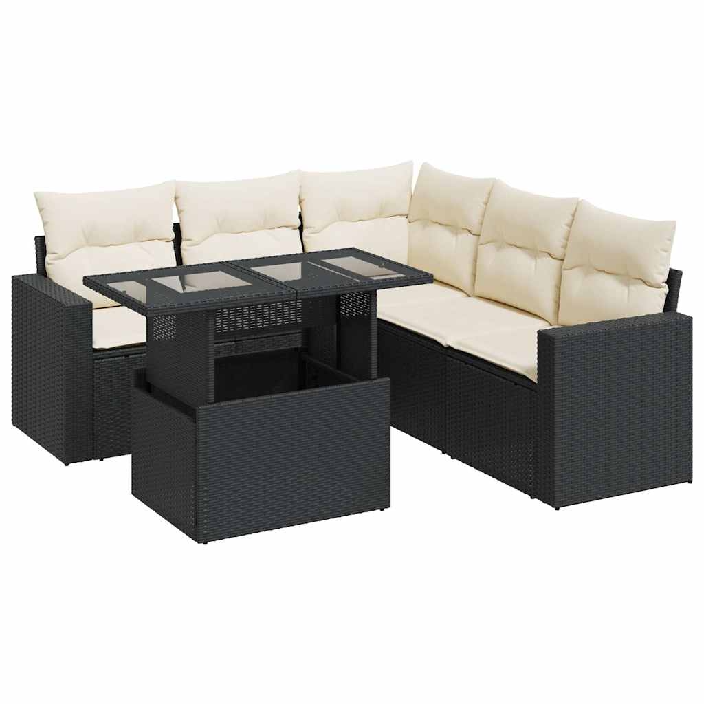 Set mobilier de grădină cu perne, 6 piese, negru, poliratan