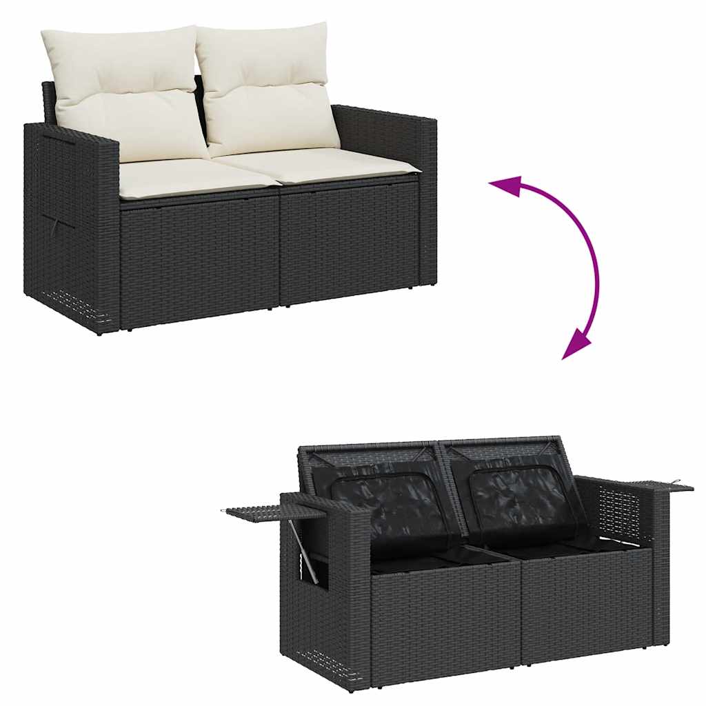 Set mobilier de grădină cu perne, 5 piese, negru, poliratan