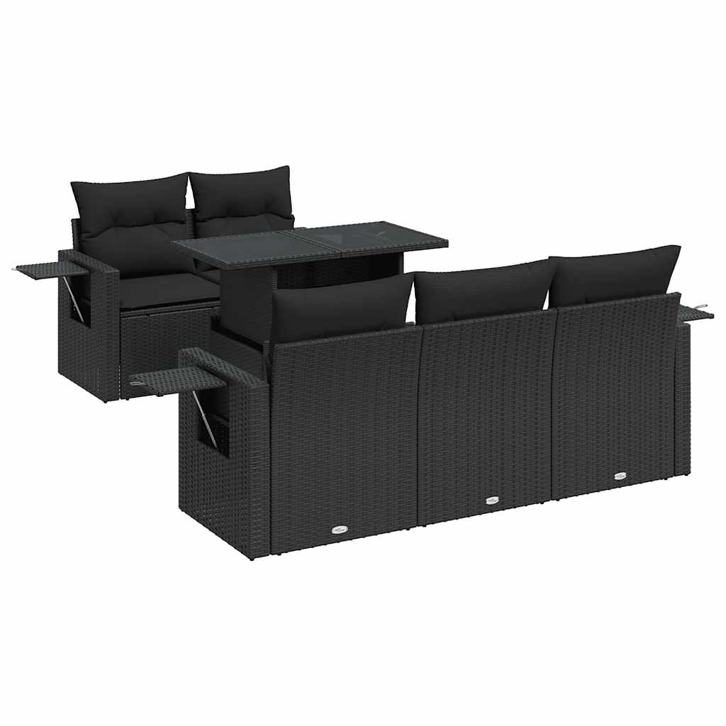 Set mobilier de grădină cu perne, 6 piese, negru, poliratan