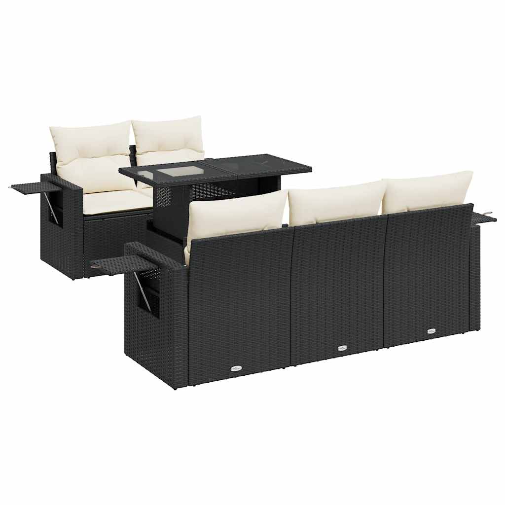 Set mobilier de grădină cu perne, 6 piese, negru, poliratan