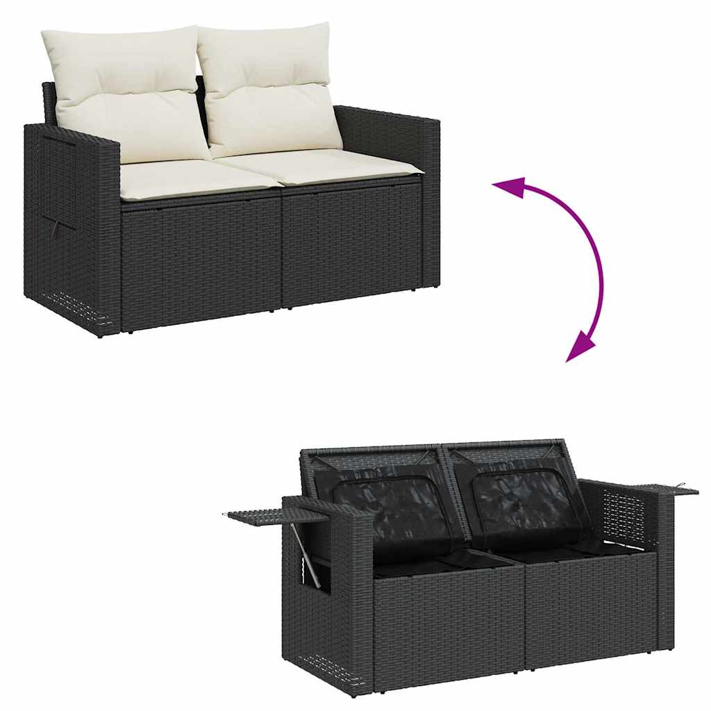 Set mobilier de grădină cu perne, 6 piese, negru, poliratan