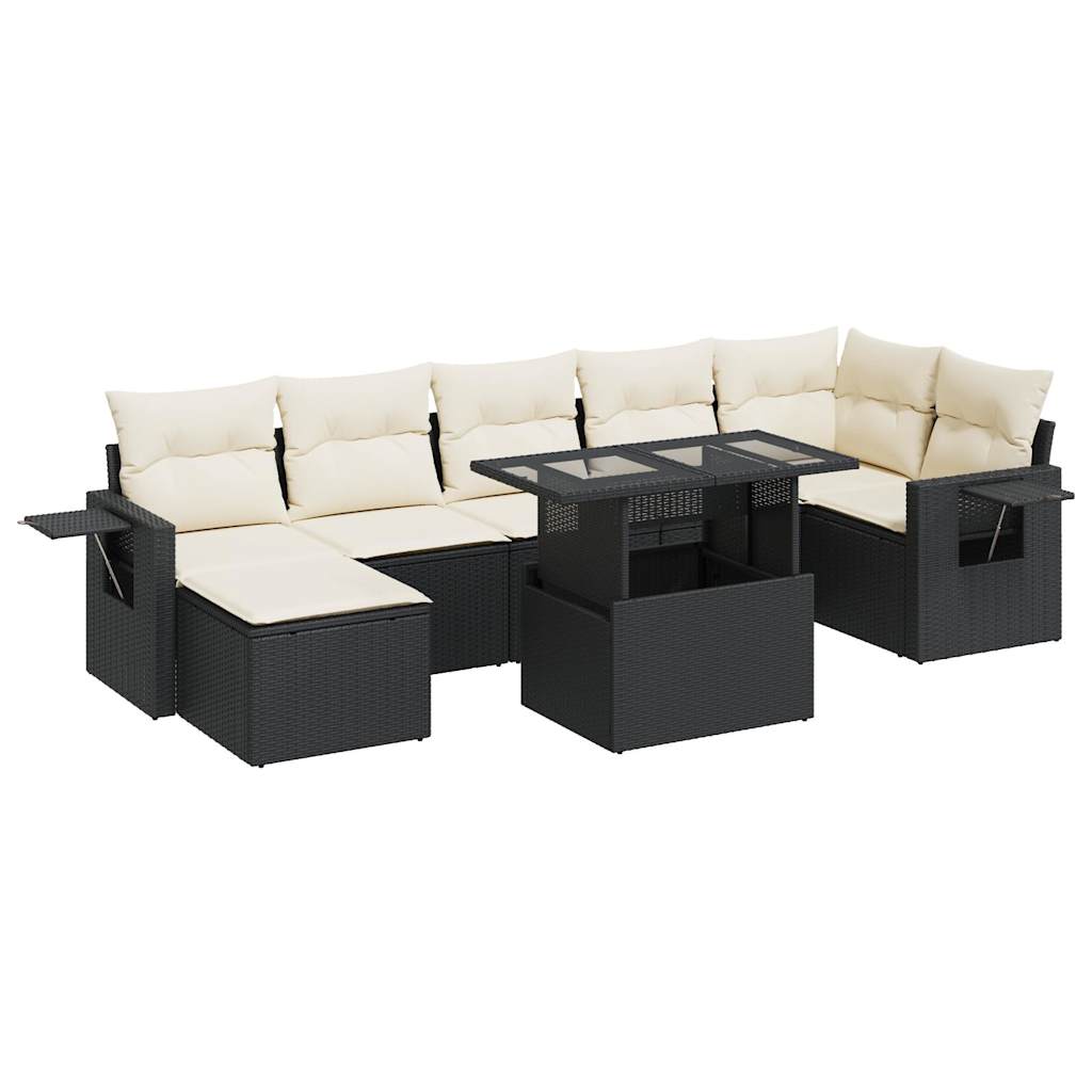 Set mobilier de grădină cu perne, 8 piese, negru, poliratan