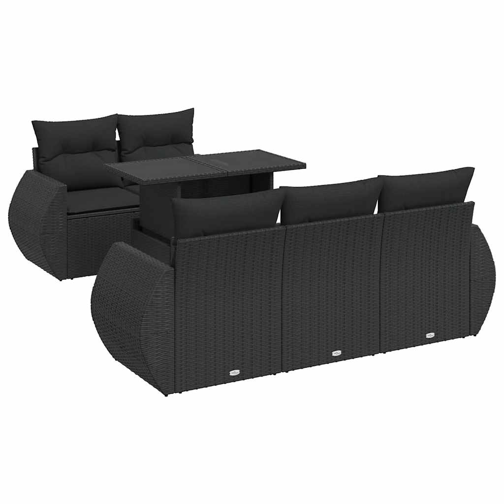 Set mobilier de grădină cu perne, 6 piese, negru, poliratan