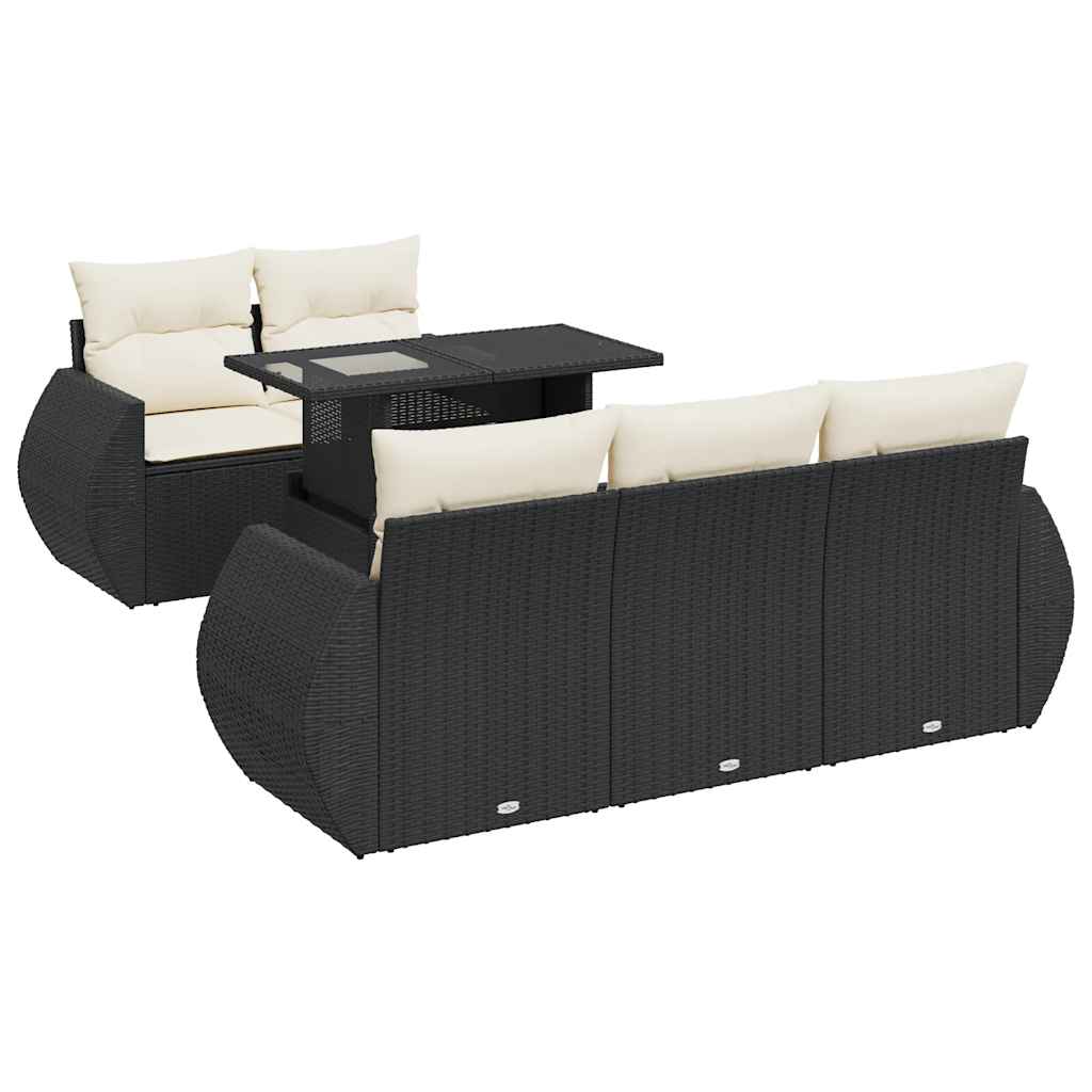 Set mobilier de grădină cu perne, 6 piese, negru, poliratan