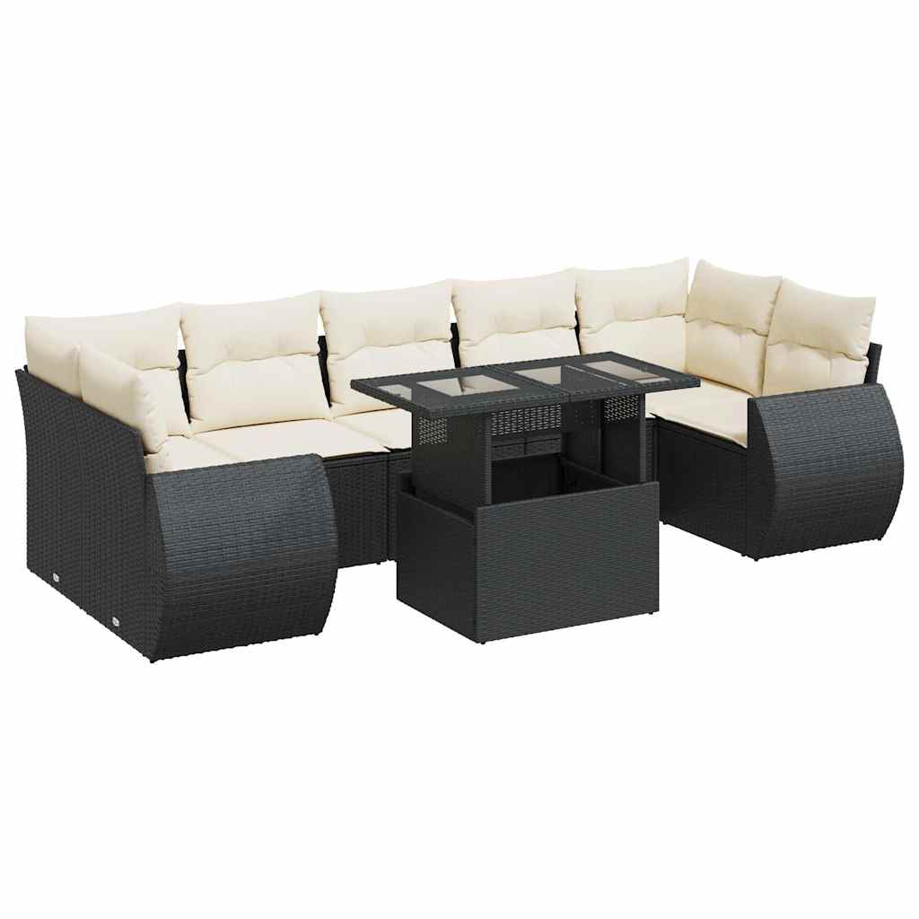 Set mobilier de grădină cu perne, 8 piese, negru, poliratan