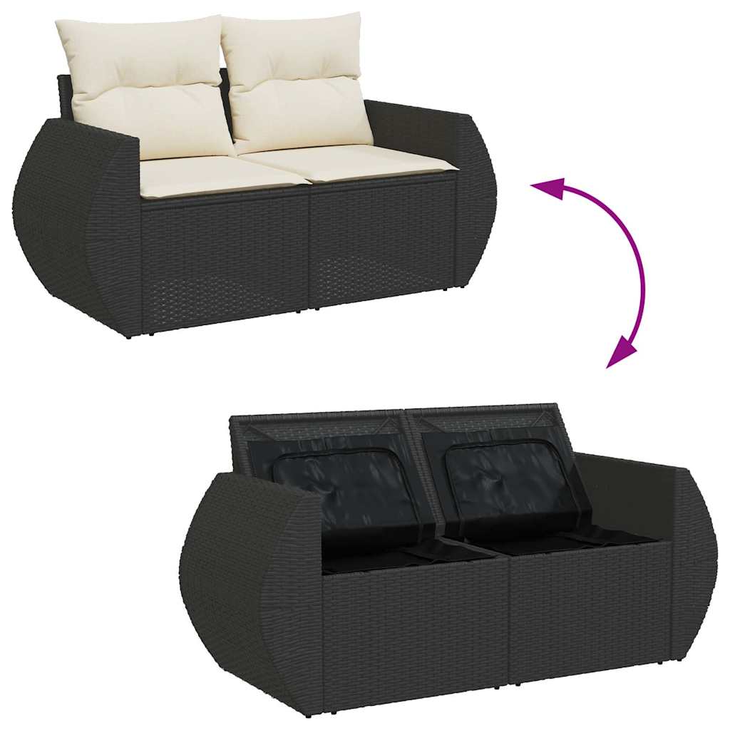 Set mobilier de grădină cu perne, 8 piese, negru, poliratan