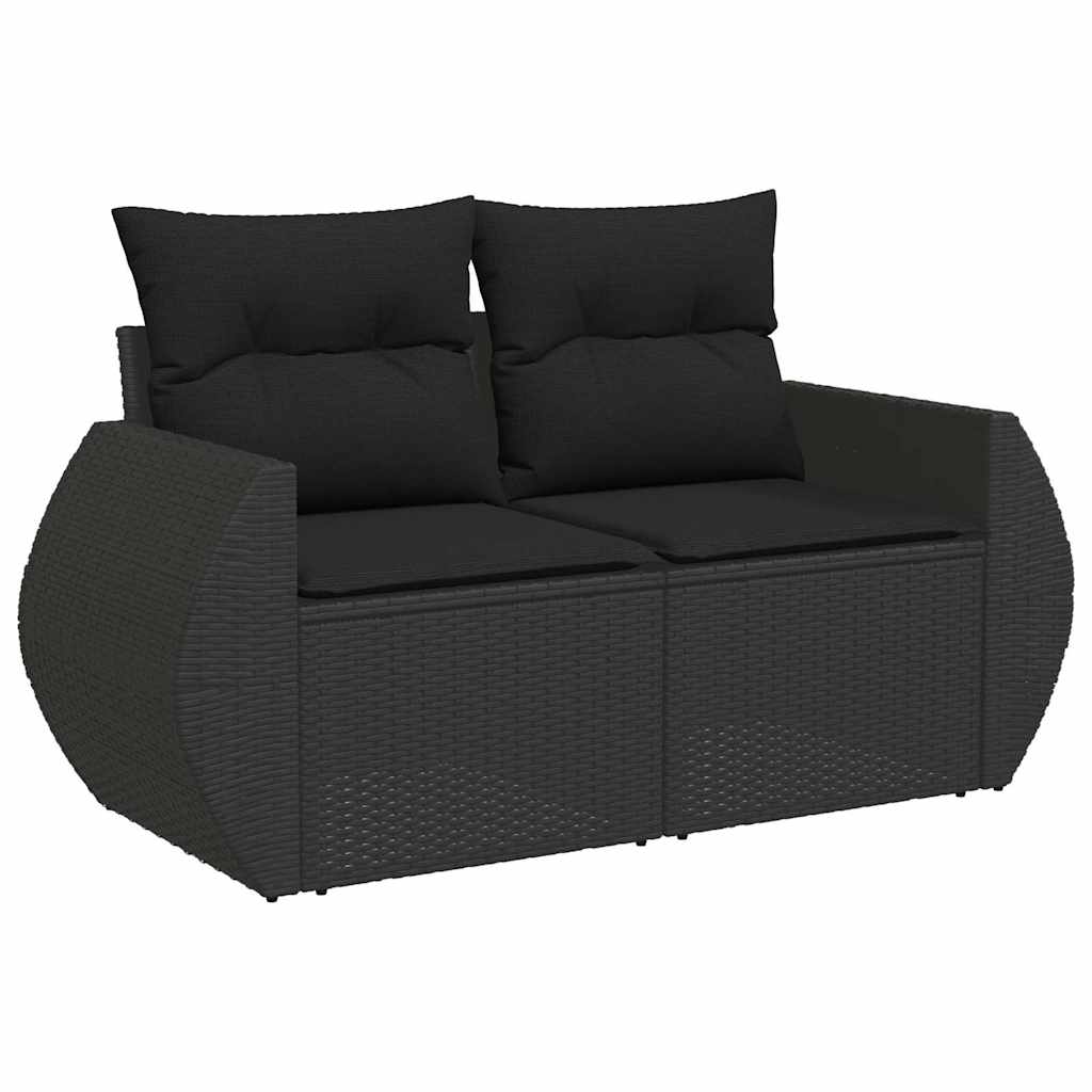 Set mobilier de grădină cu perne, 6 piese, negru, poliratan