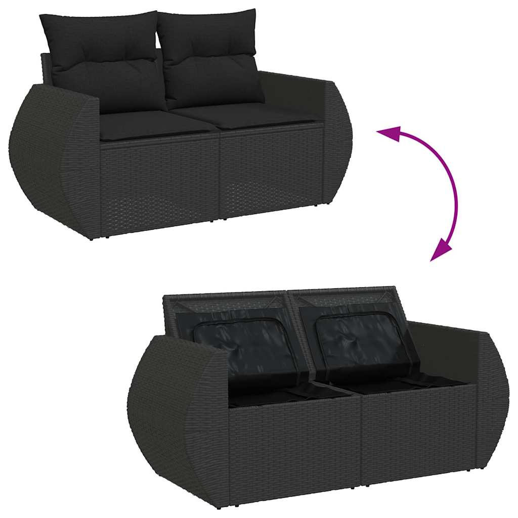 Set mobilier de grădină cu perne, 6 piese, negru, poliratan