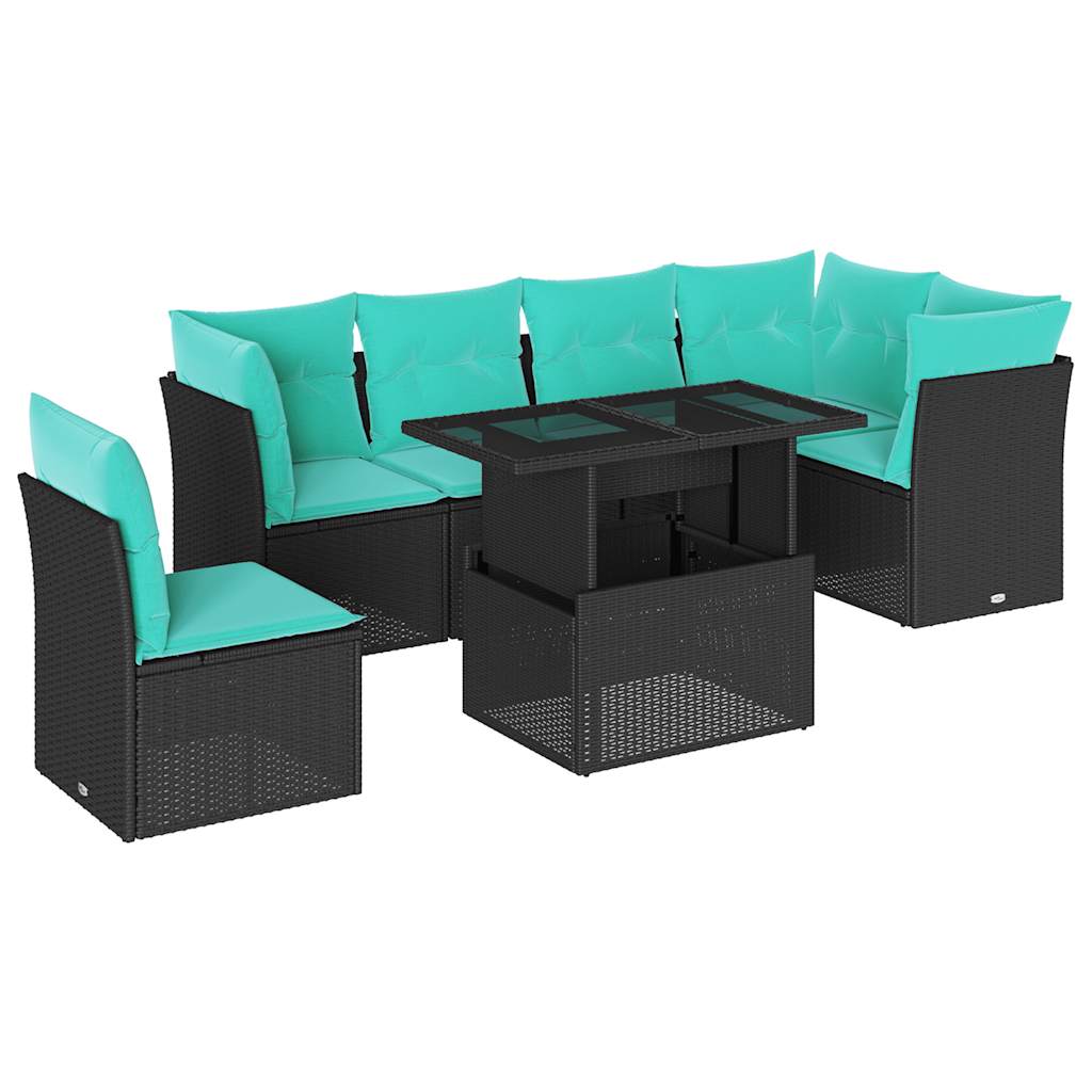 Set mobilier de grădină cu perne, 6 piese, negru, poliratan