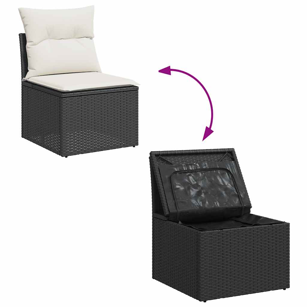 Set mobilier de grădină cu perne, 5 piese, negru, poliratan