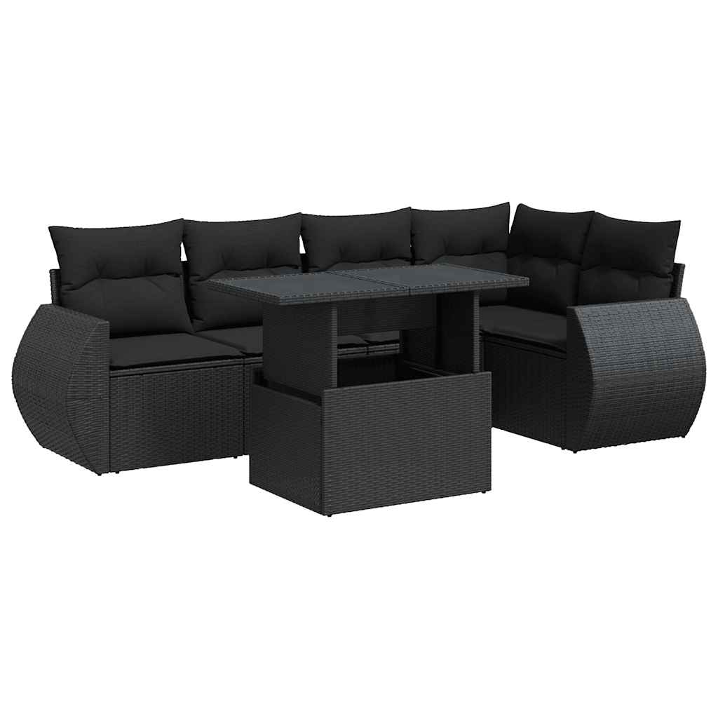 Set mobilier de grădină cu perne, 6 piese, negru, poliratan