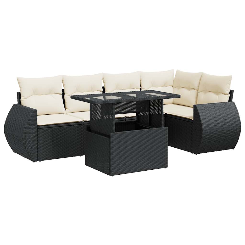 Set mobilier de grădină cu perne, 6 piese, negru, poliratan