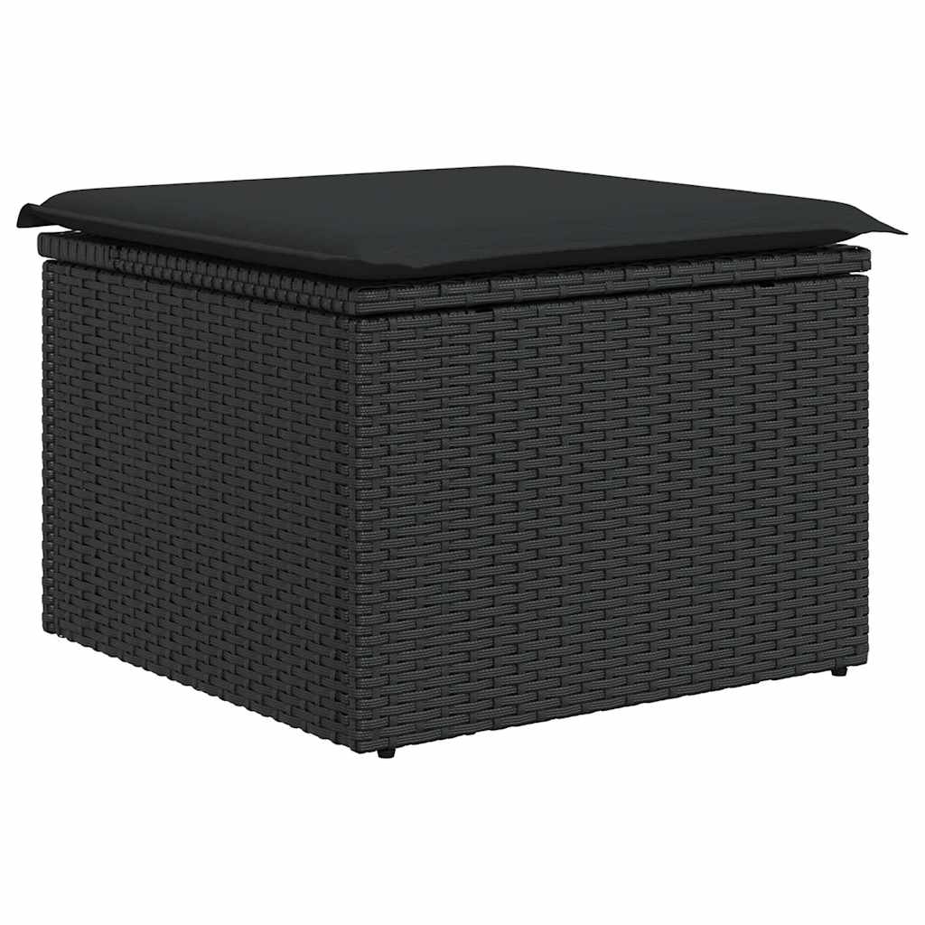 Set mobilier de grădină cu perne, 9 piese, negru, poliratan