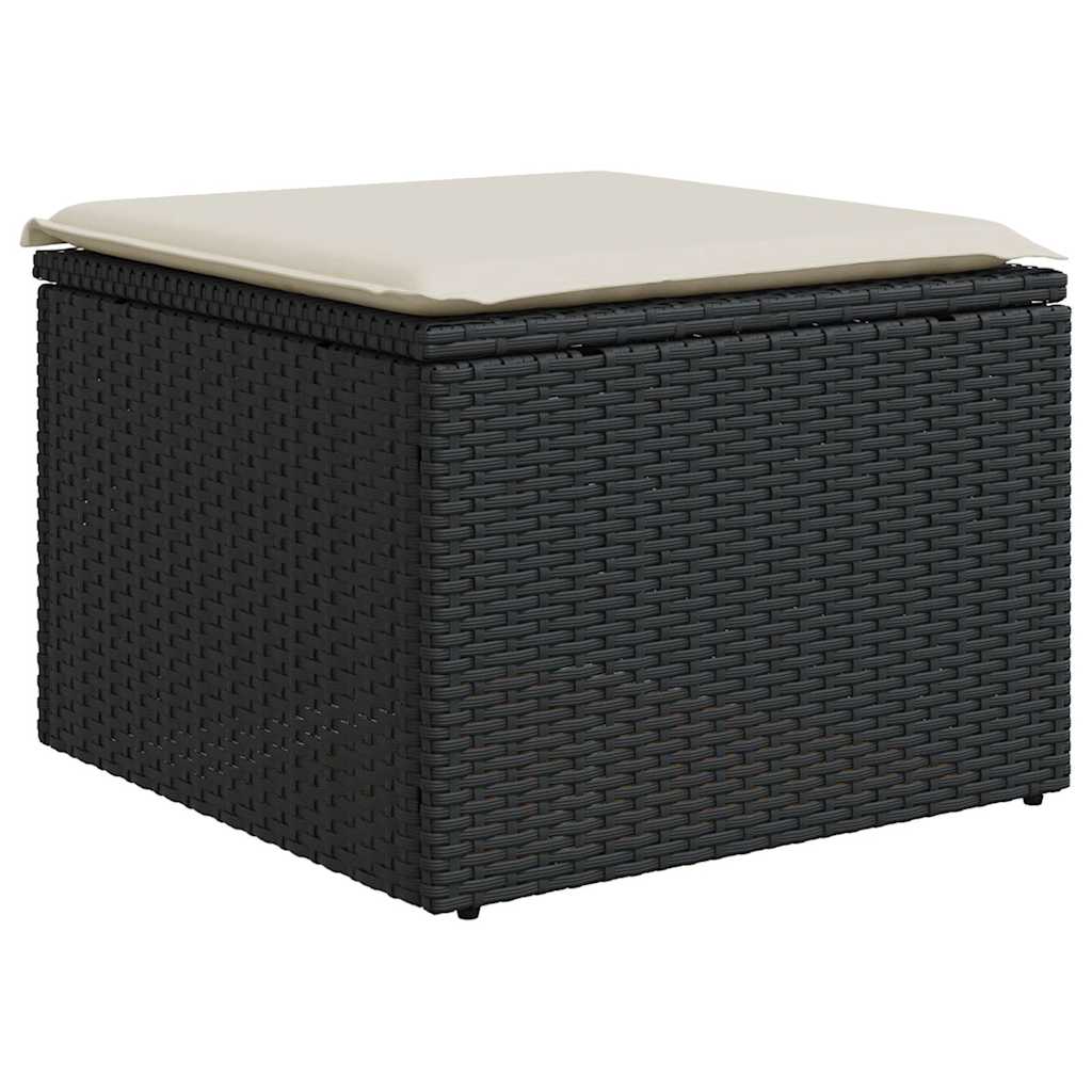 Set mobilier de grădină cu perne, 9 piese, negru, poliratan