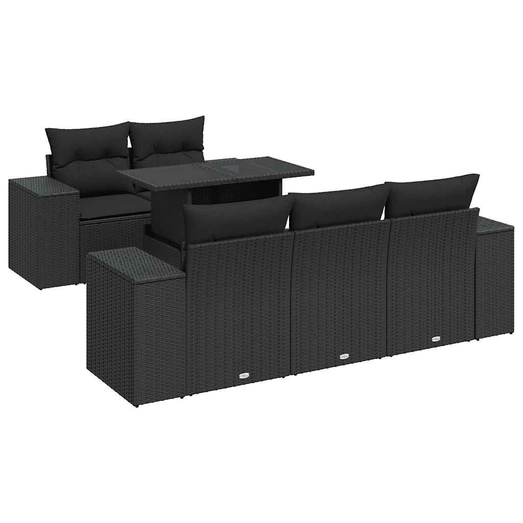 Set mobilier de grădină cu perne, 6 piese, negru, poliratan