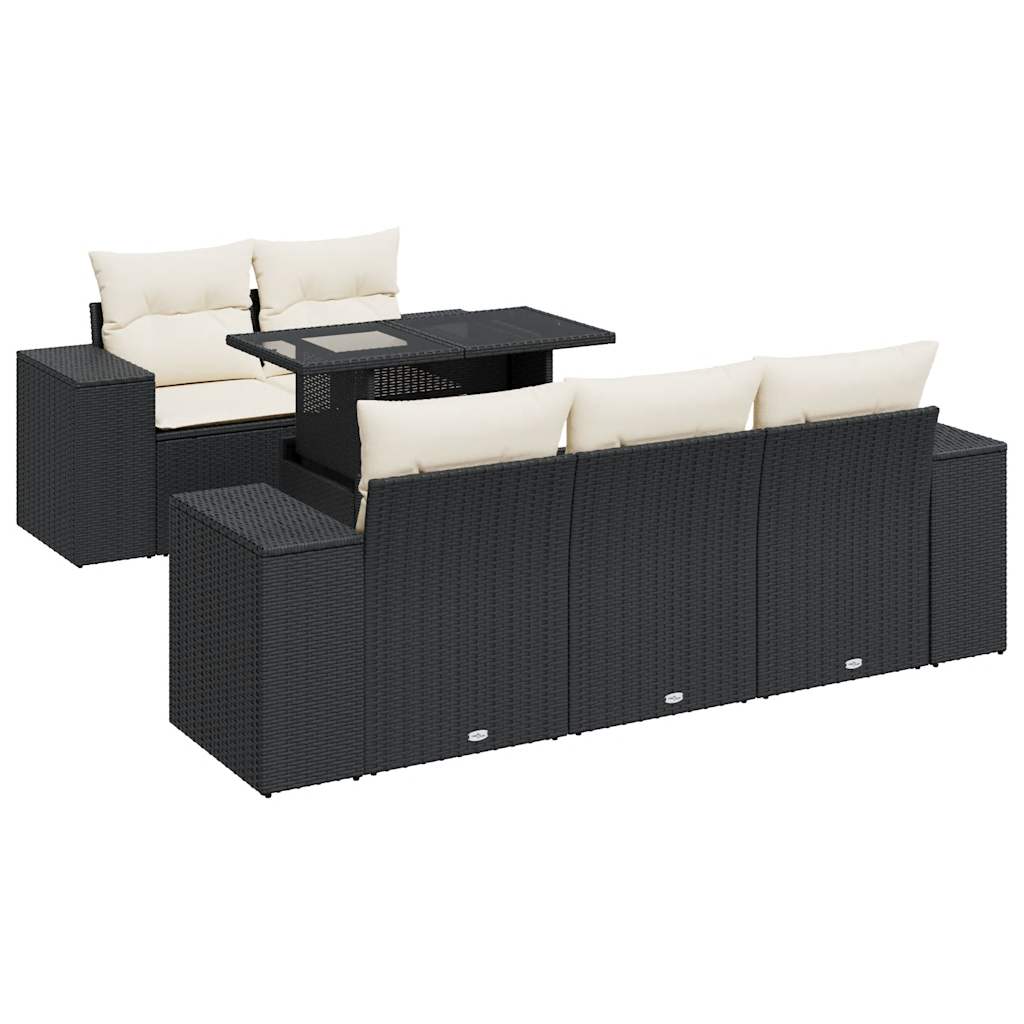 Set mobilier de grădină cu perne, 6 piese, negru, poliratan