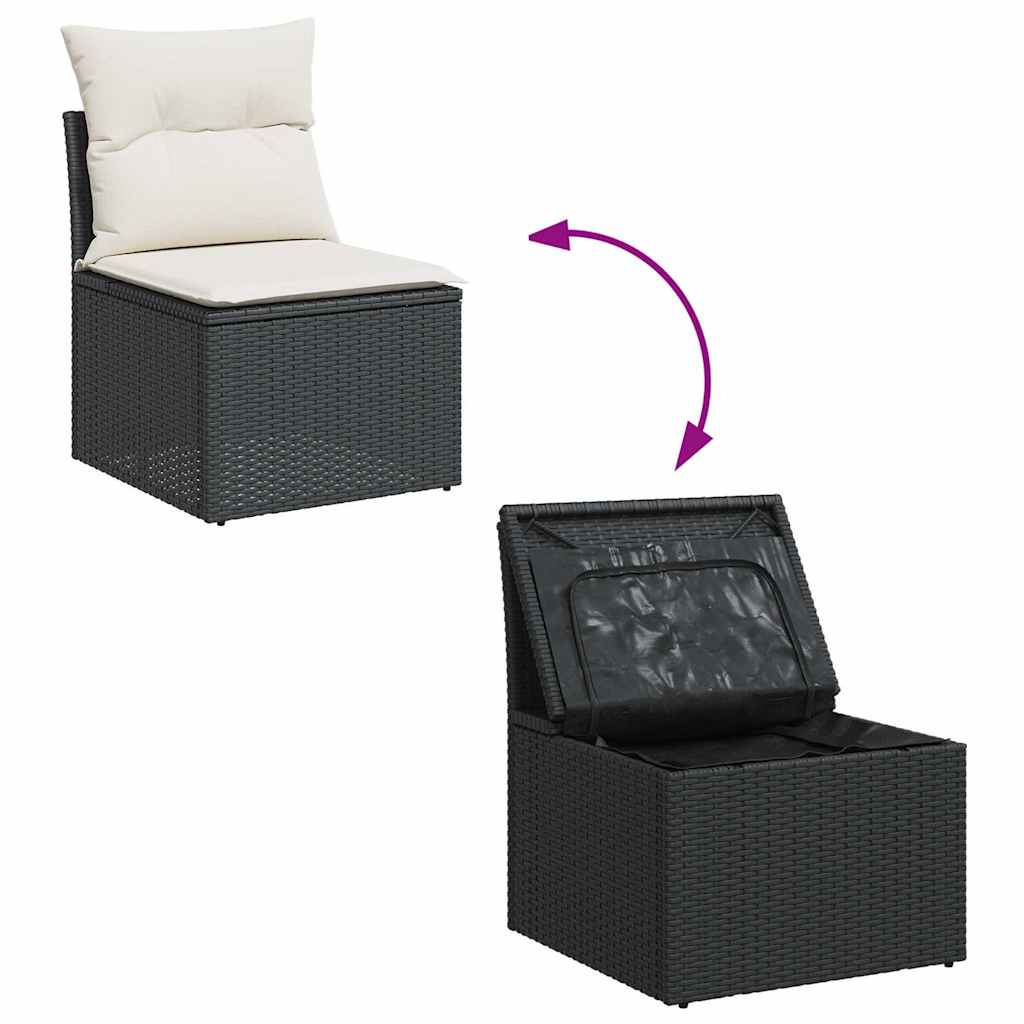 Set mobilier de grădină cu perne, 6 piese, negru, poliratan