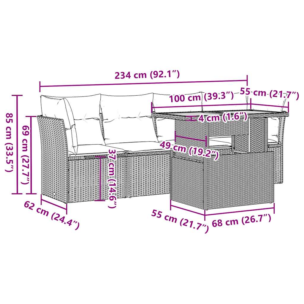 Set canapele de grădină cu perne, 5 piese, bej, poliratan