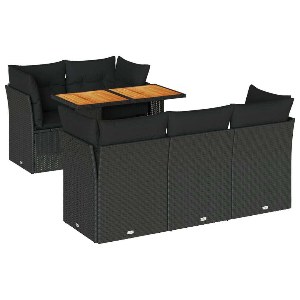 Set mobilier de grădină cu perne, 6 piese, negru, poliratan