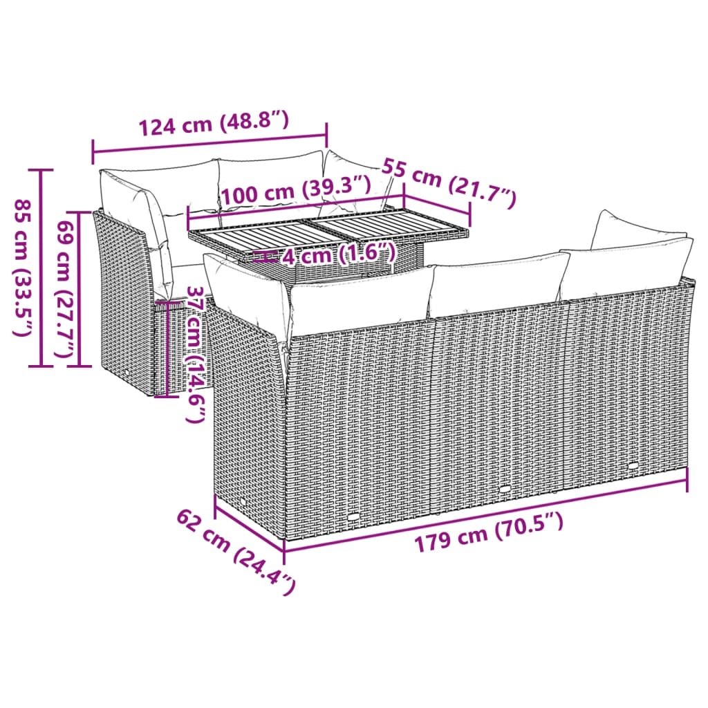 Set mobilier de grădină cu perne, 6 piese, negru, poliratan