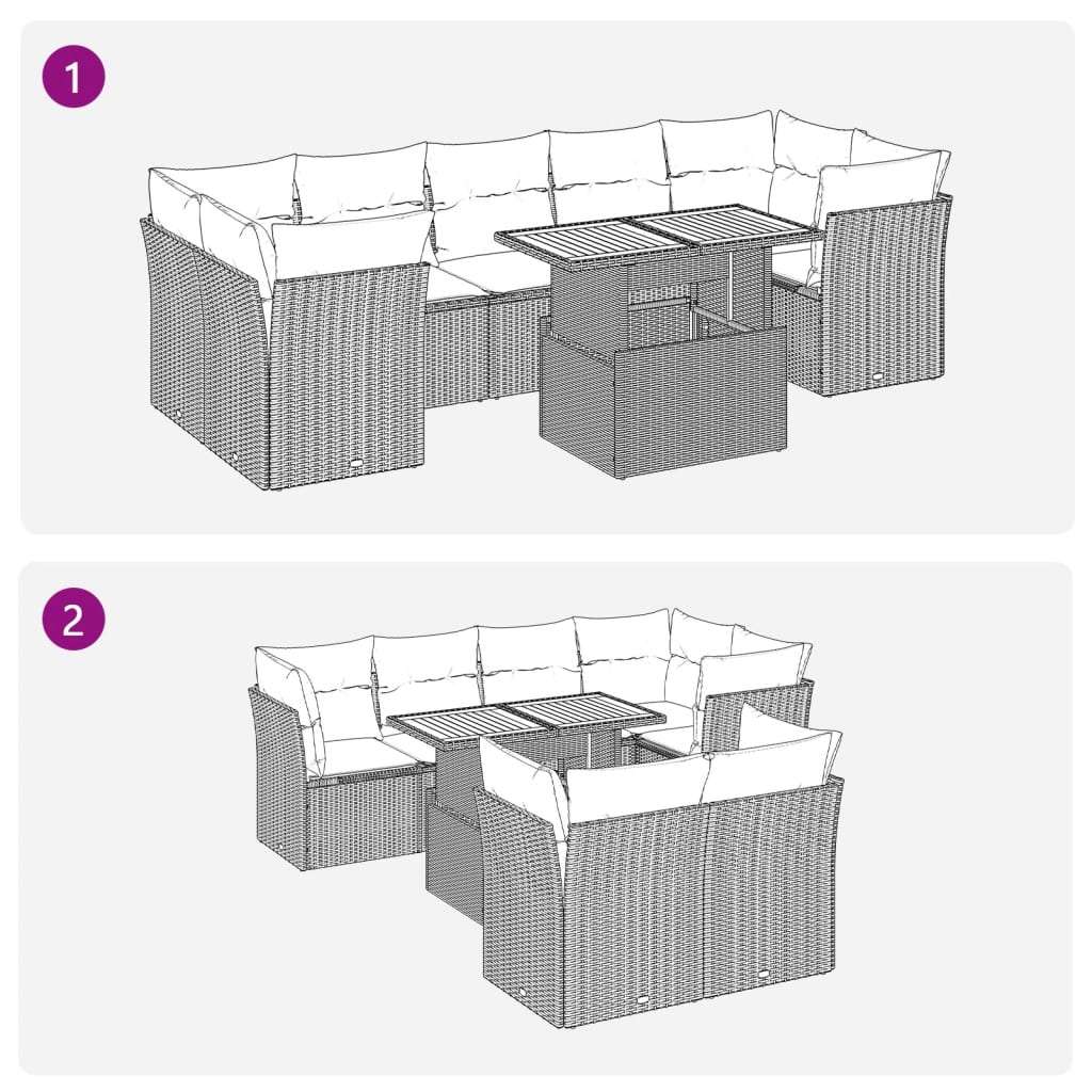 Set mobilier de grădină cu perne, 8 piese, negru, poliratan