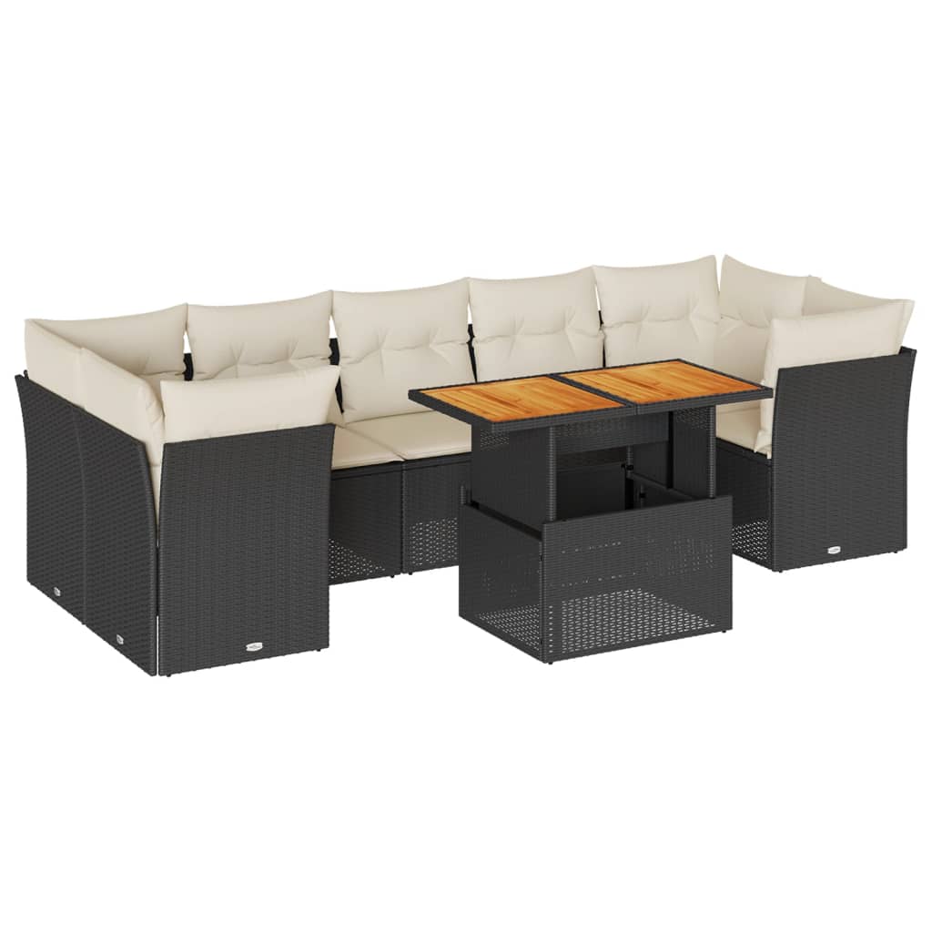 Set mobilier de grădină cu perne, 8 piese, negru, poliratan