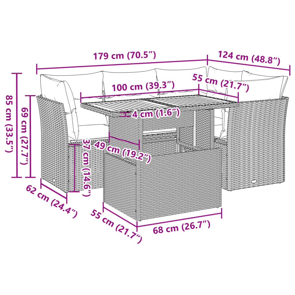 Set mobilier de grădină cu perne, 5 piese, negru, poliratan