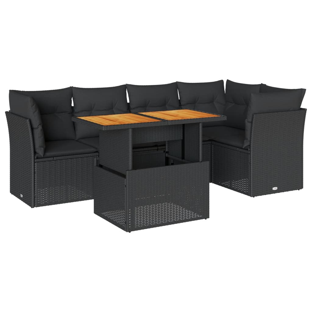 Set mobilier de grădină cu perne, 6 piese, negru, poliratan