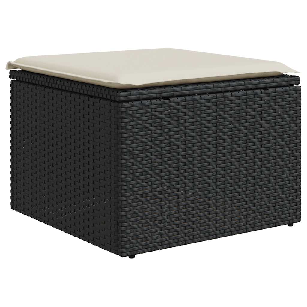 Set mobilier de grădină cu perne, 9 piese, negru, poliratan