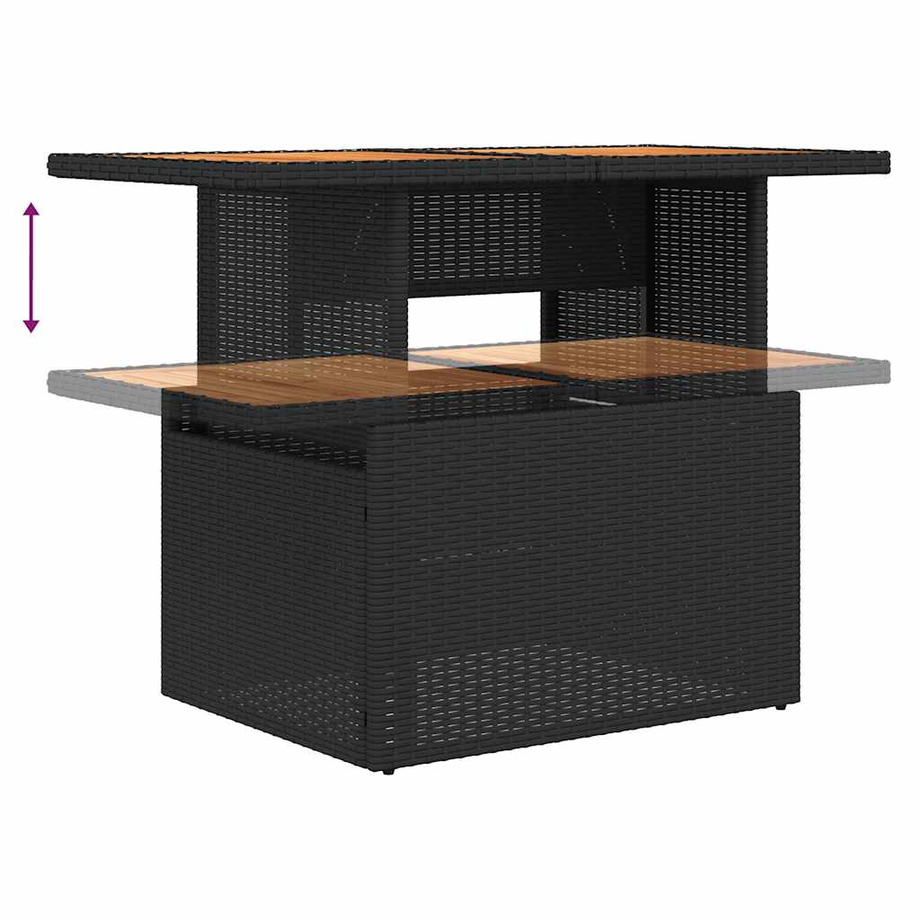 Set mobilier de grădină cu perne, 9 piese, negru, poliratan