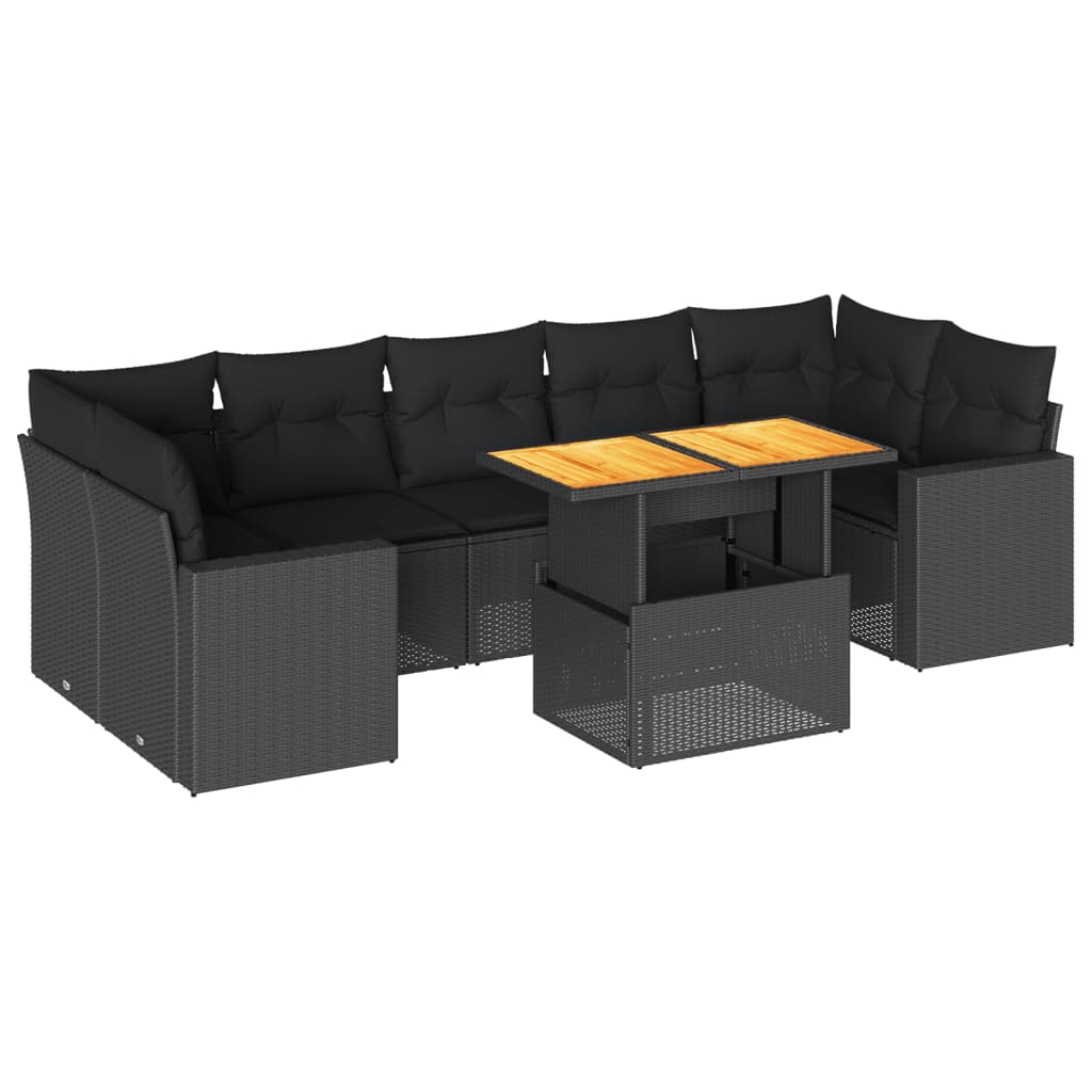 Set mobilier de grădină cu perne, 8 piese, negru, poliratan