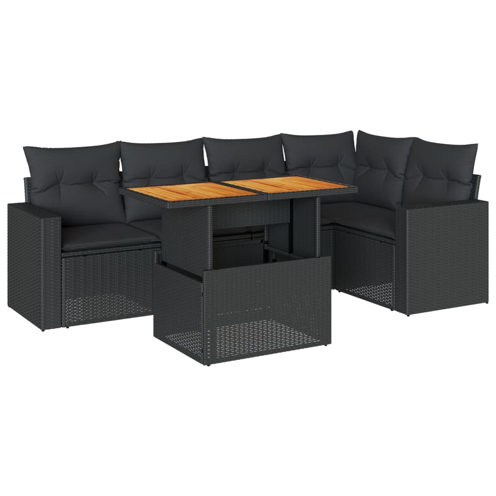 Set mobilier de grădină cu perne, 6 piese, negru, poliratan