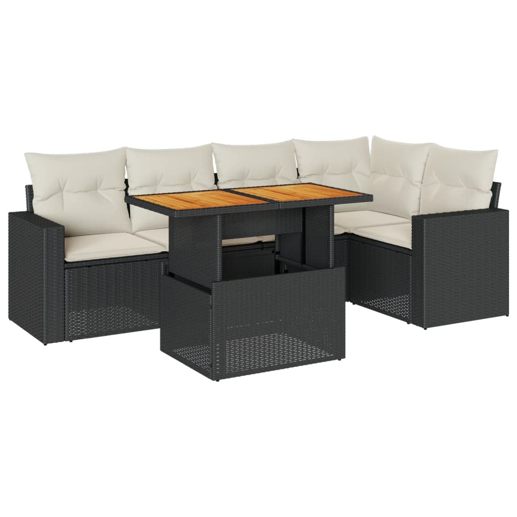 Set mobilier de grădină cu perne, 6 piese, negru, poliratan