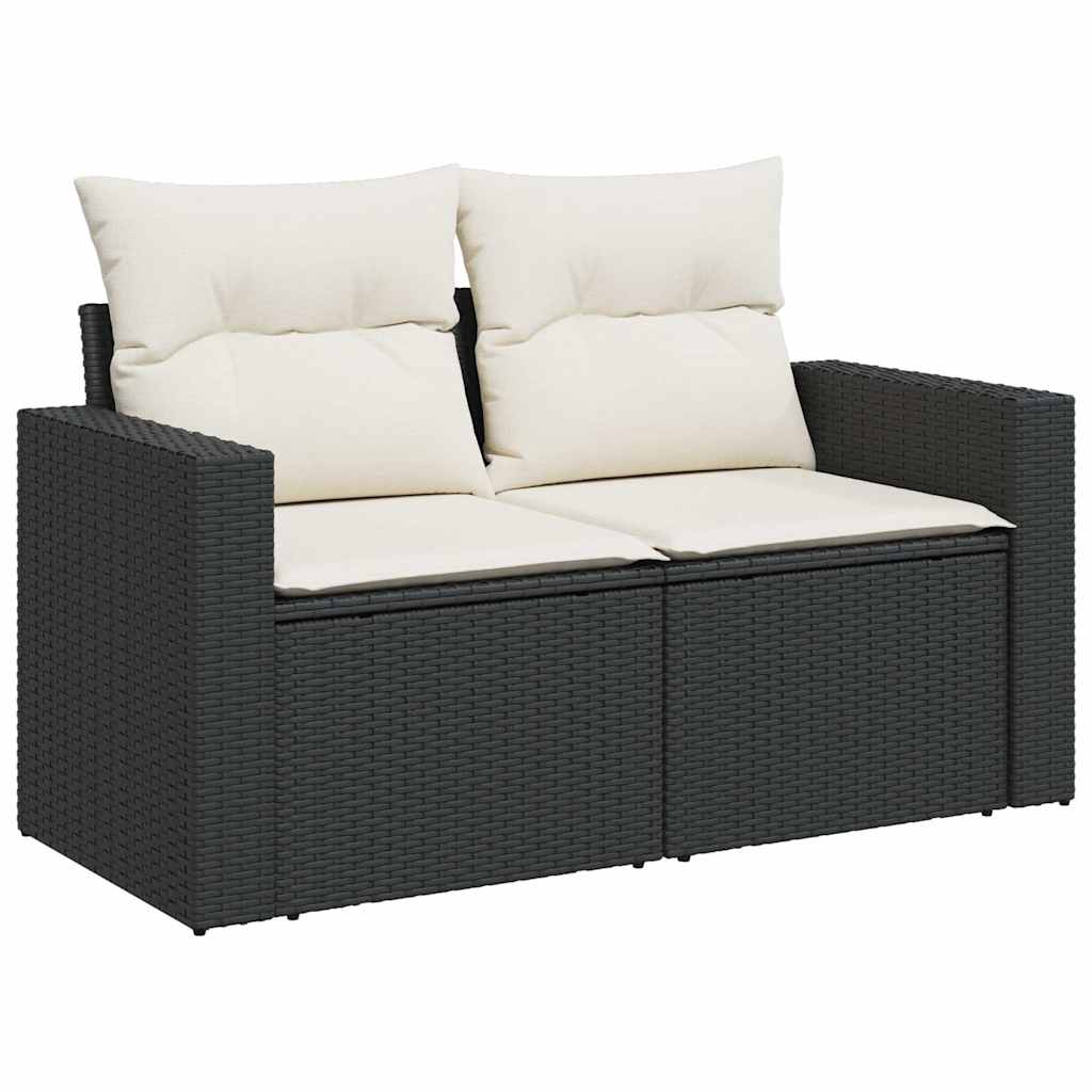 Set mobilier de grădină cu perne, 8 piese, negru, poliratan