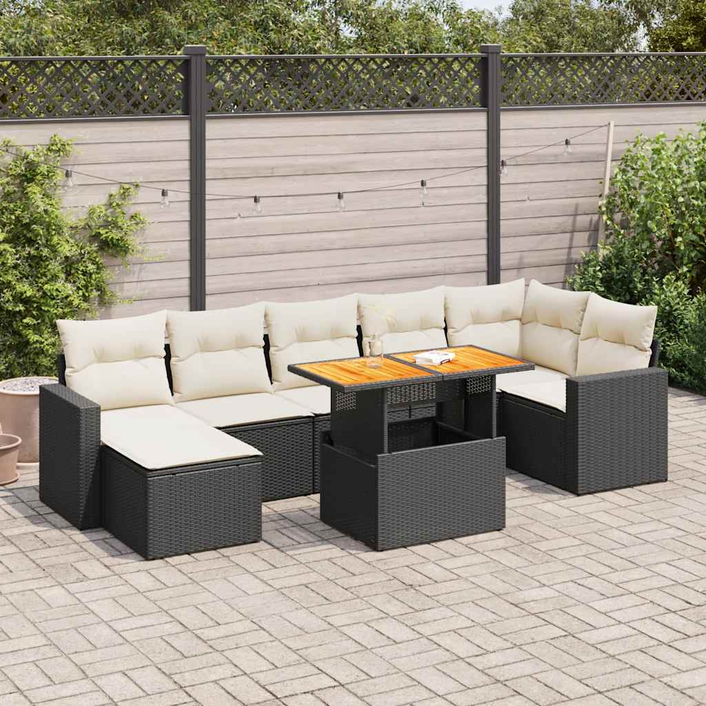 Set mobilier de grădină cu perne, 8 piese, negru, poliratan