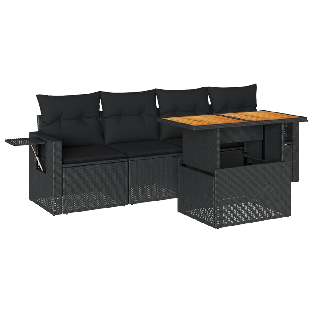 Set mobilier de grădină cu perne, 5 piese, negru, poliratan