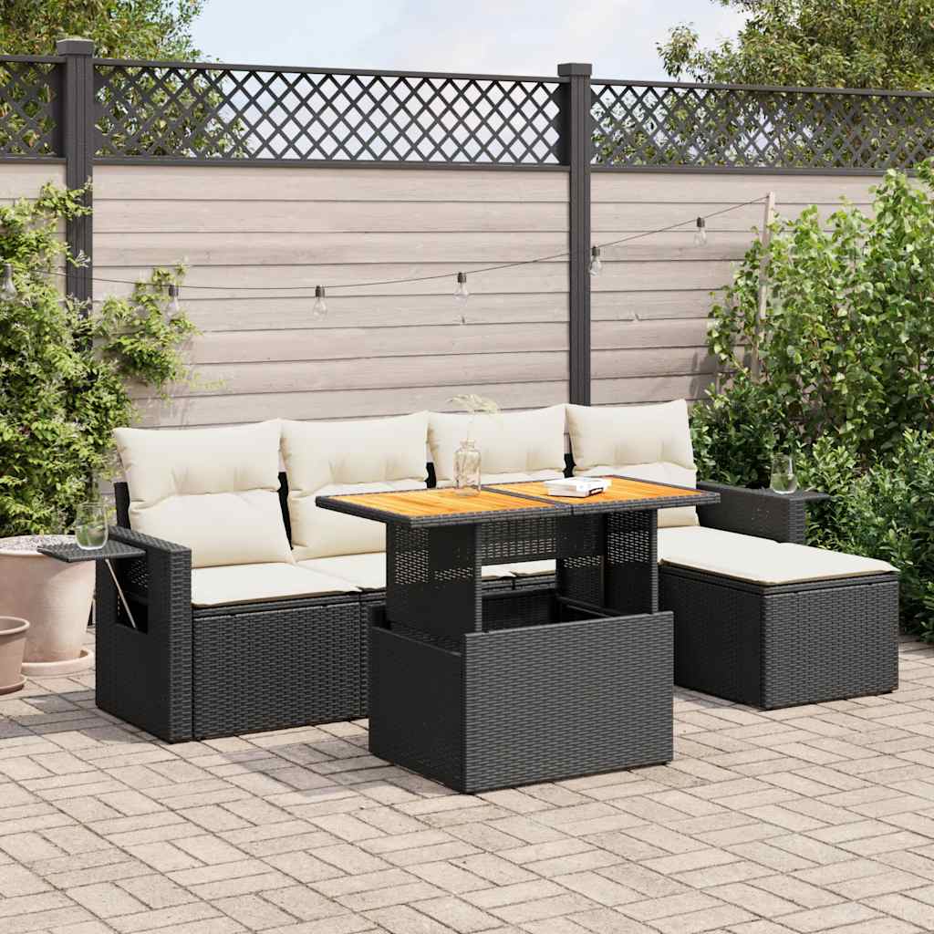 Set mobilier de grădină cu perne, 6 piese, negru, poliratan