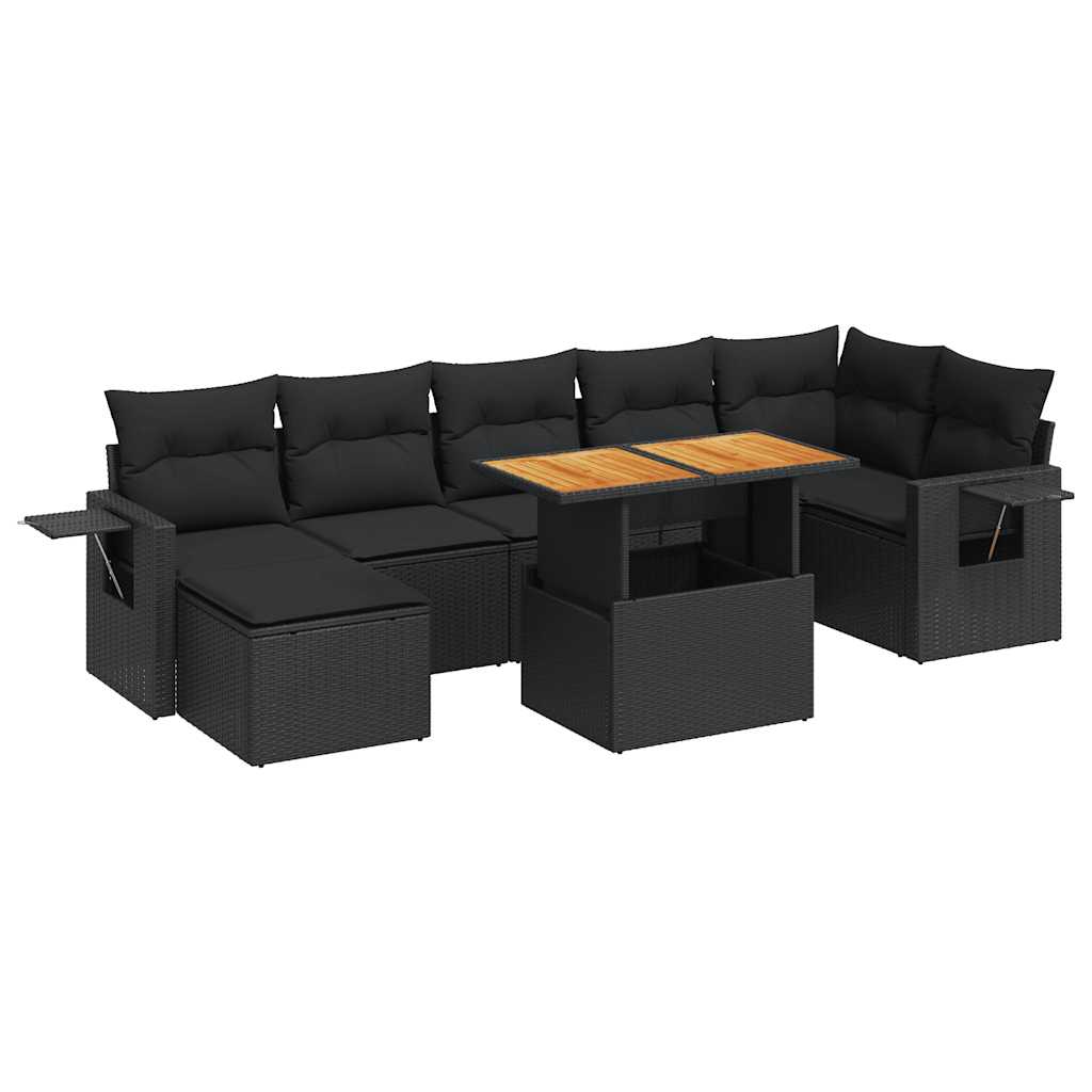 Set mobilier de grădină cu perne, 8 piese, negru, poliratan