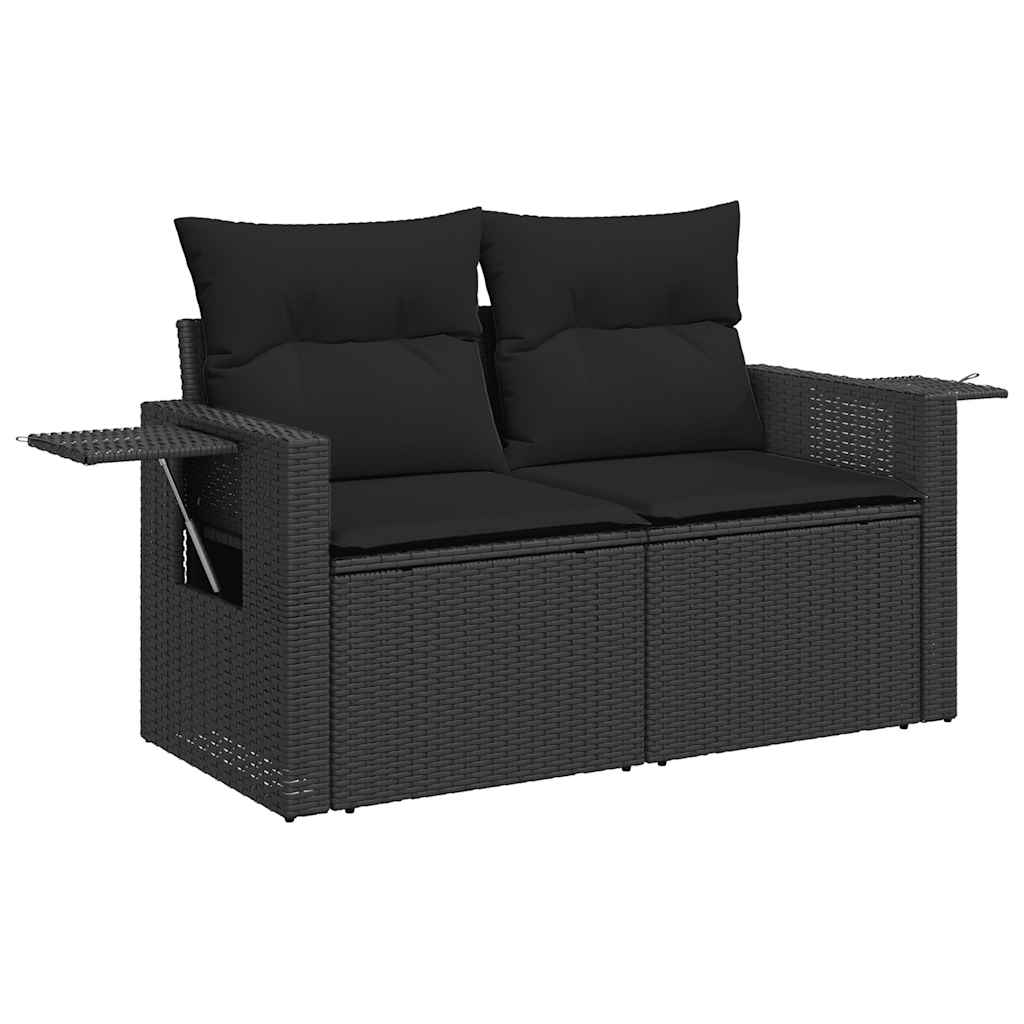 Set mobilier de grădină cu perne, 8 piese, negru, poliratan